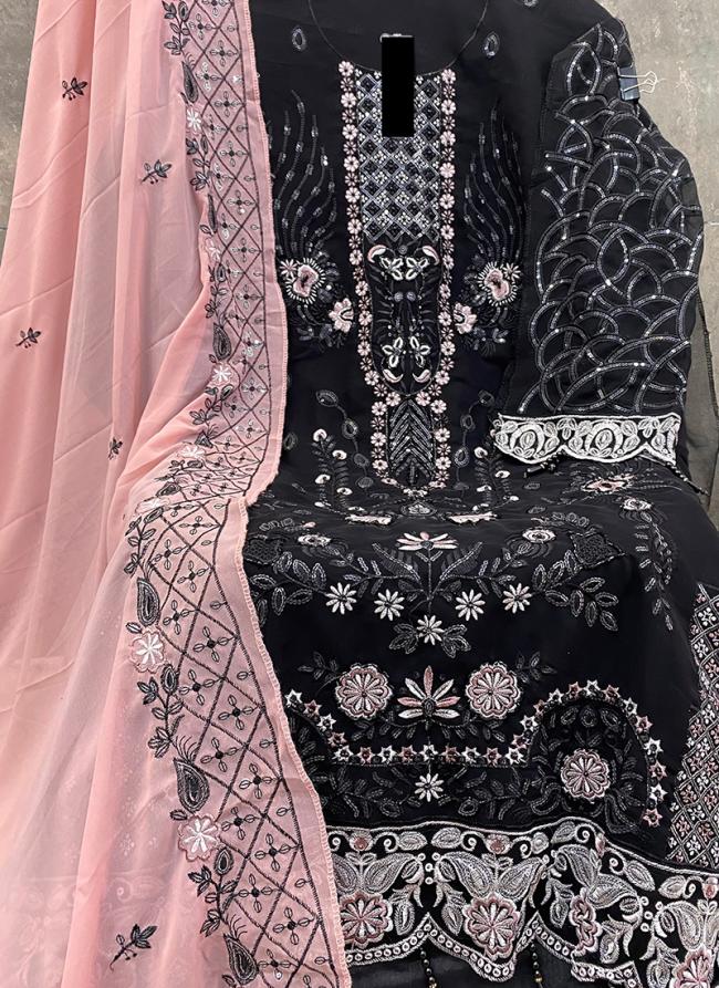 Faux Georgette Black Traditional Wear Embroidery Work Pakistani Suit